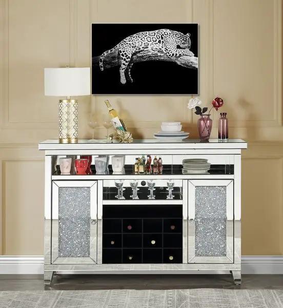 Noralie - 41" Wine Cabinet With LED - Mirrored & Faux Diamonds by Unique Piece Furniture