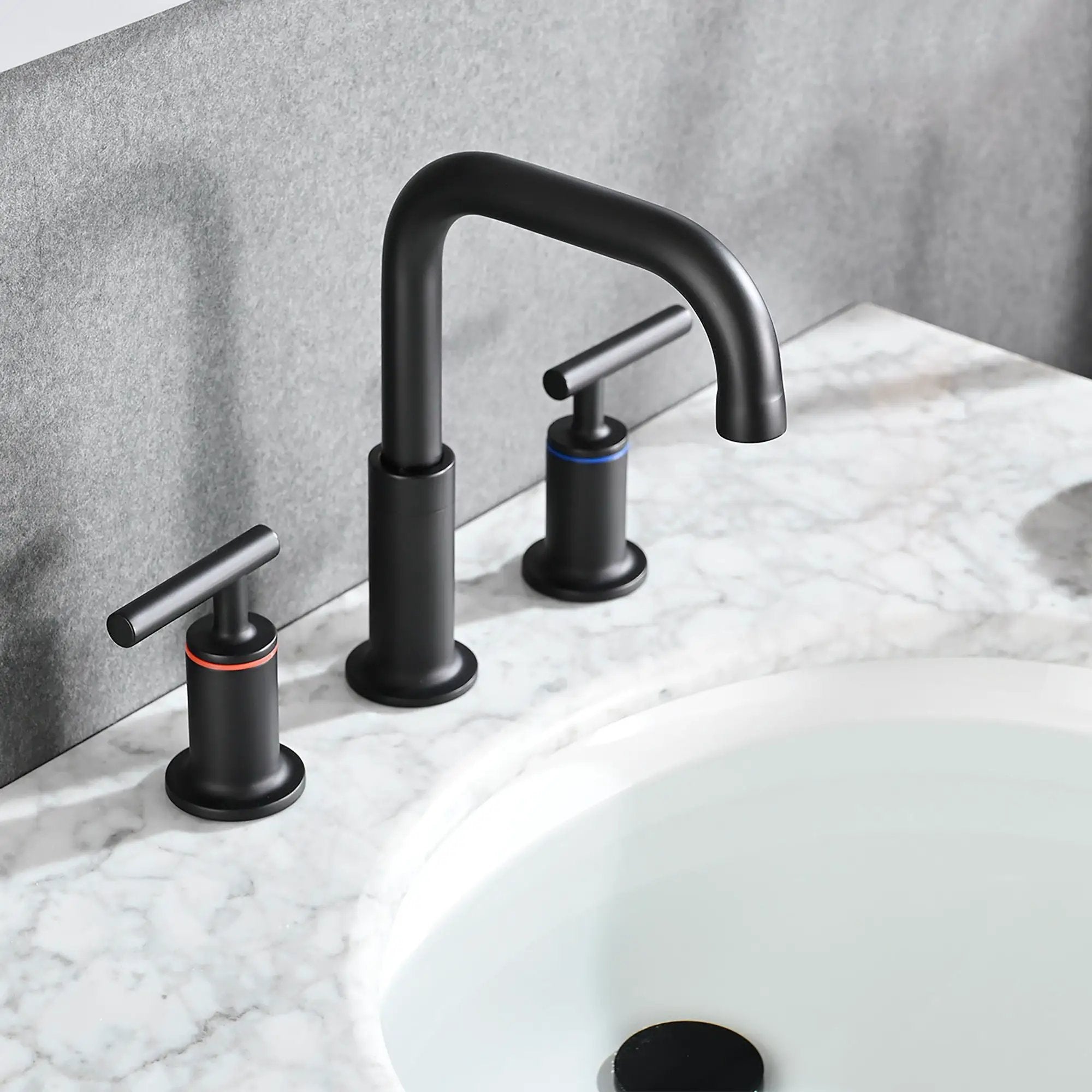 Widespread Bathroom Sink Faucet With Pop Up Drain And Brass Construction - Matte Black by HouseOfZazla