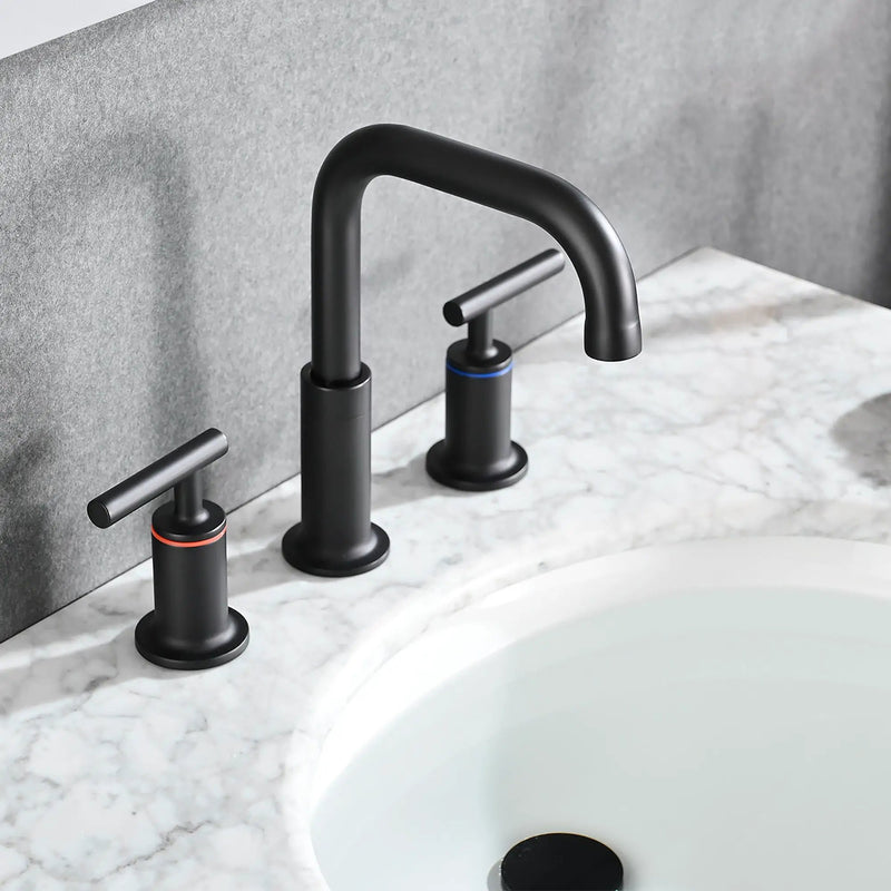 Widespread Bathroom Sink Faucet With Pop Up Drain And Brass Construction - Matte Black by HouseOfZazla