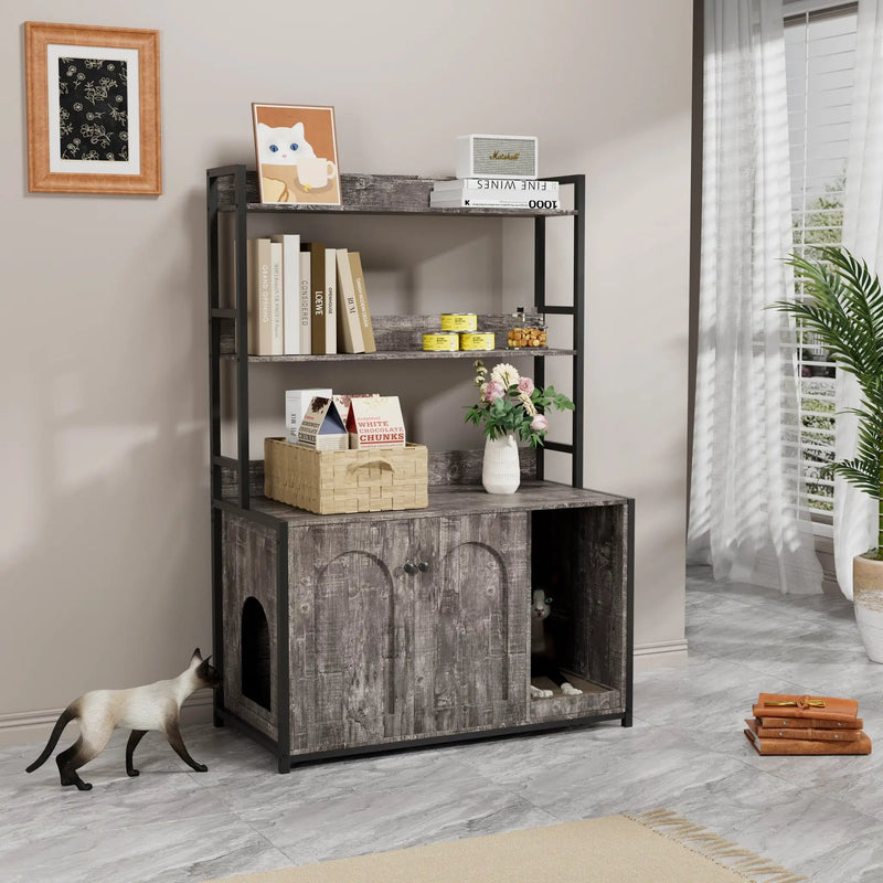 Large Cat Litter Box Enclosure With Shelf Storage by HouseOfZazla
