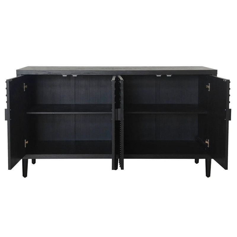 Modern Sideboard Cabinet With Decorative Nailhead Accents, Stylish Storage Solution For Dining, Living Rooms - Black by Unique Piece Furniture