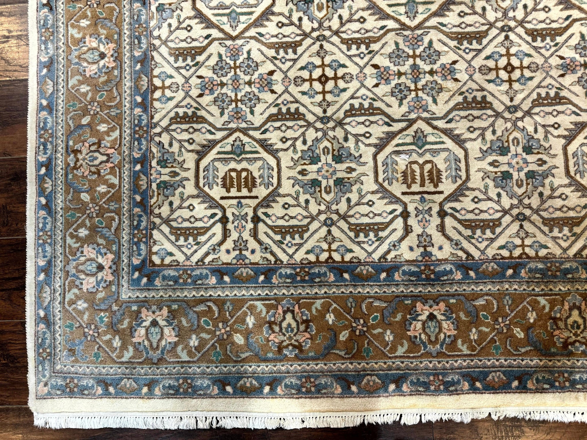 Indo Persian Rug 6x9, Beige, Allover Pattern, Vintage Wool Oriental Carpet by Jewel Rugs