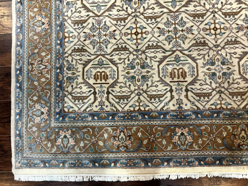 Indo Persian Rug 6x9, Beige, Allover Pattern, Vintage Wool Oriental Carpet by Jewel Rugs