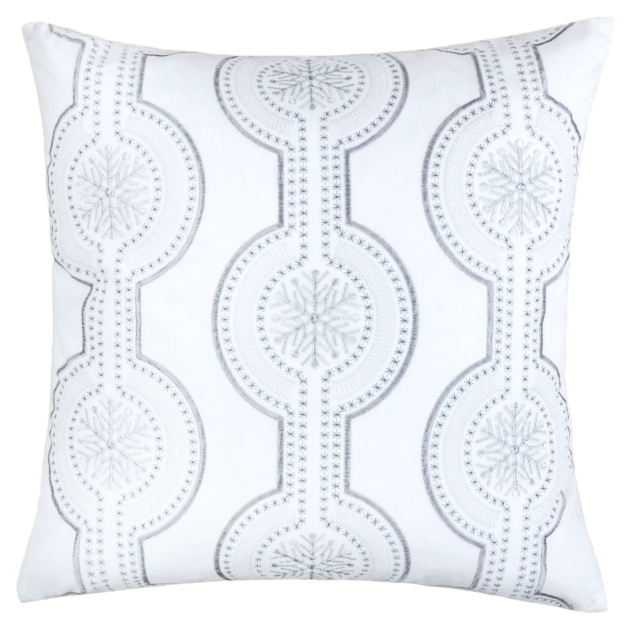 White Holiday Embroidered Velvet Throw Pillow with Insert 20x20 Set of 2 by HouseOfZazla