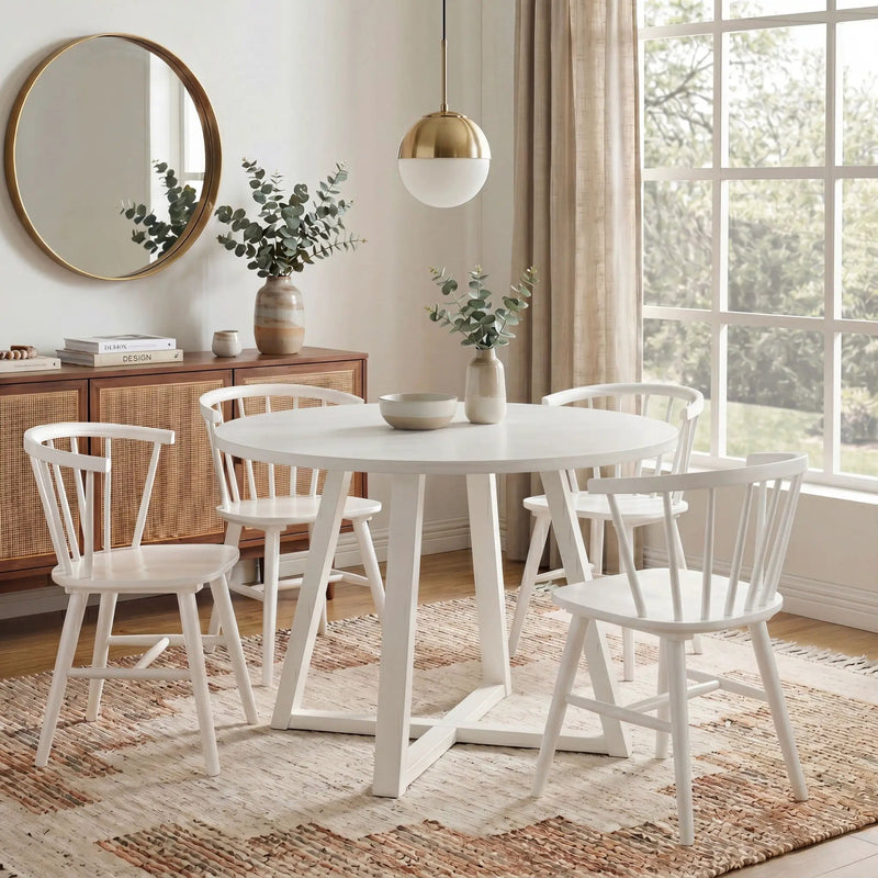 Edo - 5 Piece Dining Set, Trestle Dining Table With 4 Windsor Chairs - White by Unique Piece Furniture