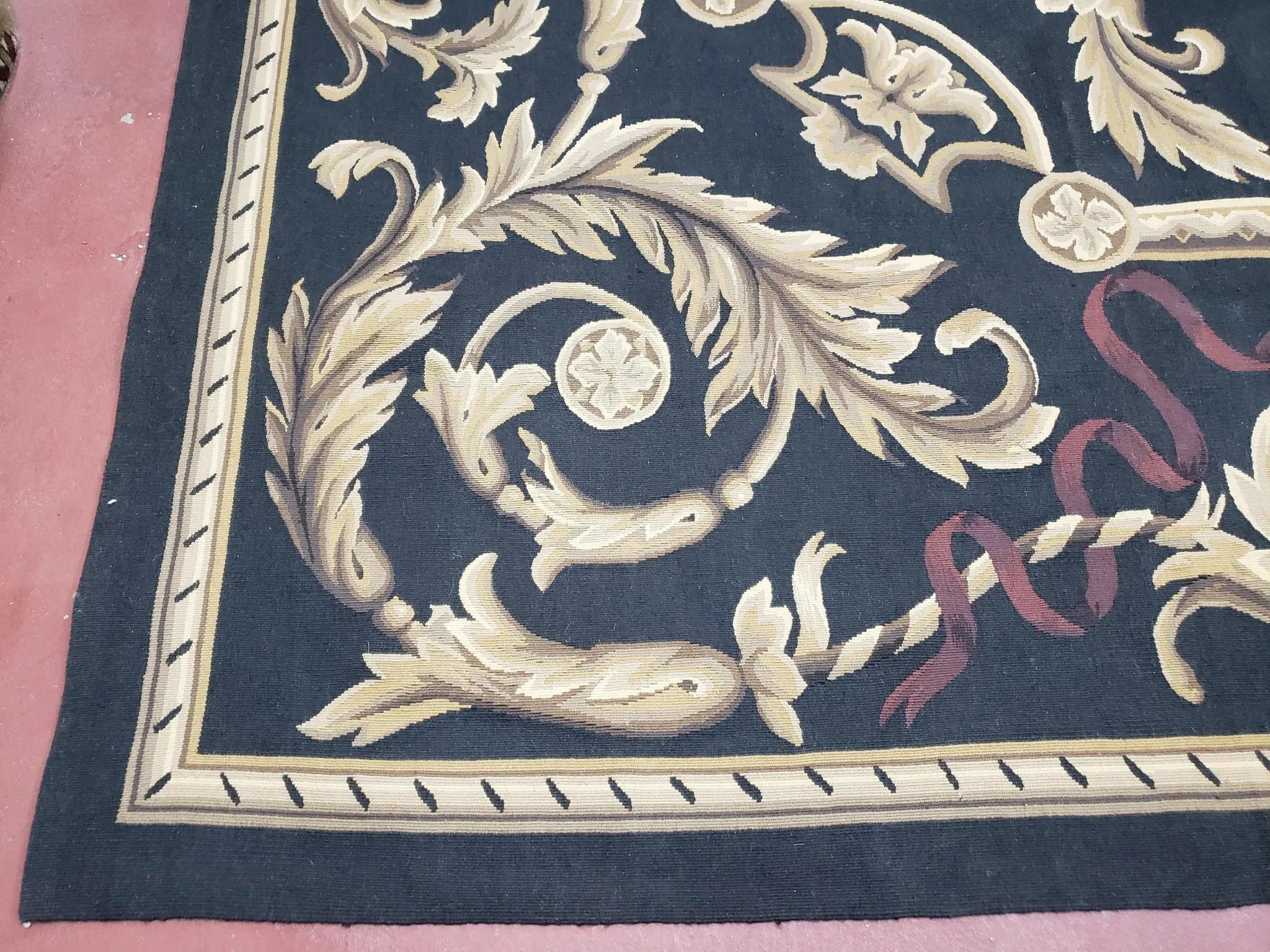 Black and Tan Aubusson Rug, 10 x 14 Aubusson Carpet, New Aubusson Rug, Elegant, Wool, Handmade Area Rug, Flatweave Rug, Large Aubusson Rug by Jewel Rugs