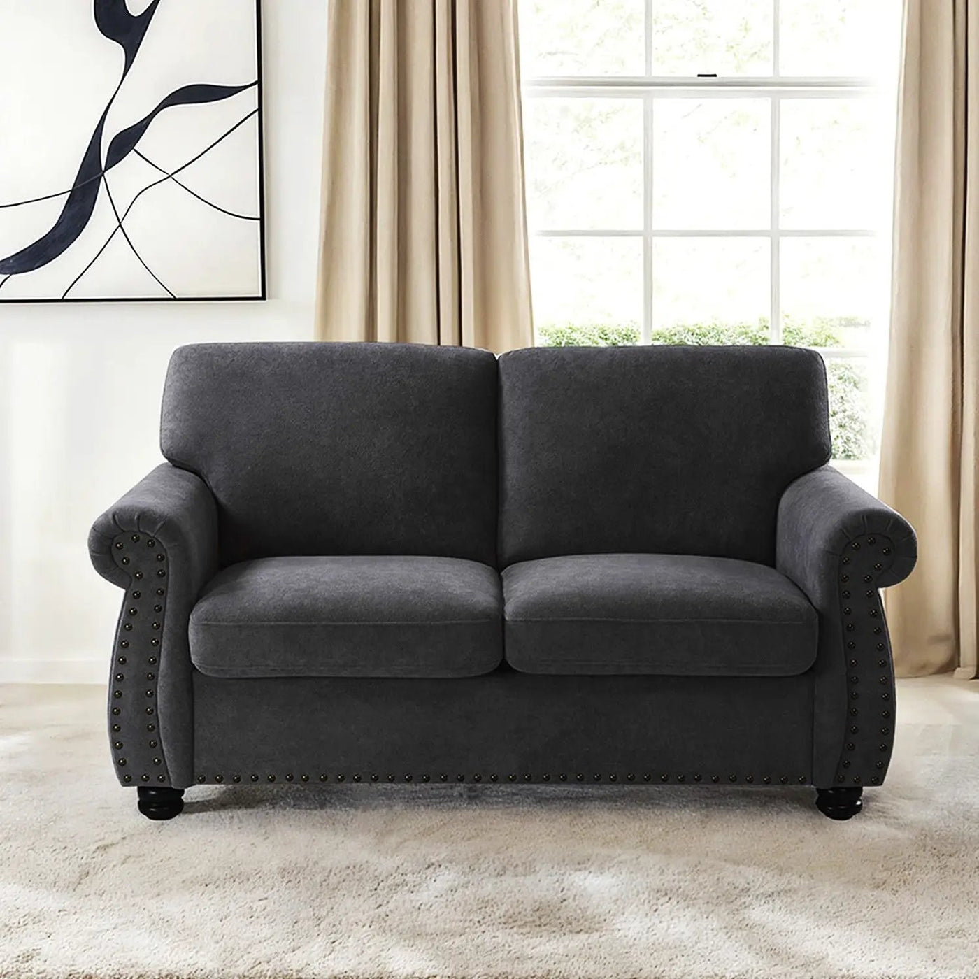 Soft Loveseat, Upholstered 2 Seater Couch, Loose Back Cushions And Turned Legs by Unique Piece Furniture
