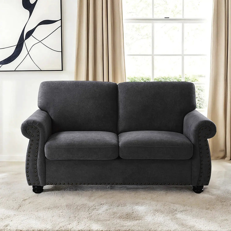 Soft Loveseat, Upholstered 2 Seater Couch, Loose Back Cushions And Turned Legs by Unique Piece Furniture