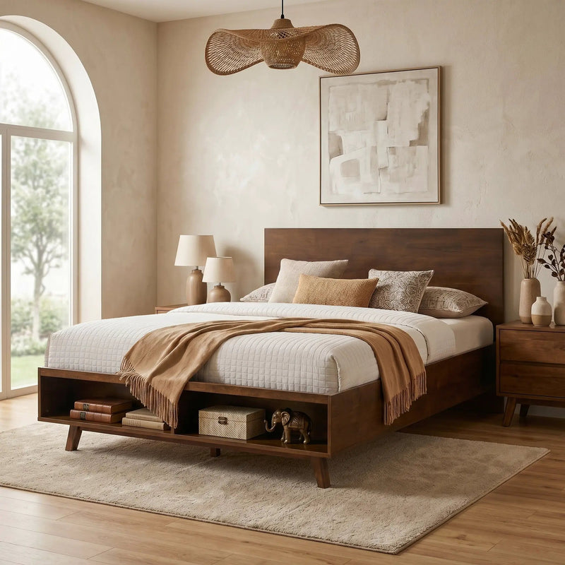 Walnut King Size Platform Bed Frame by HouseOfZazla