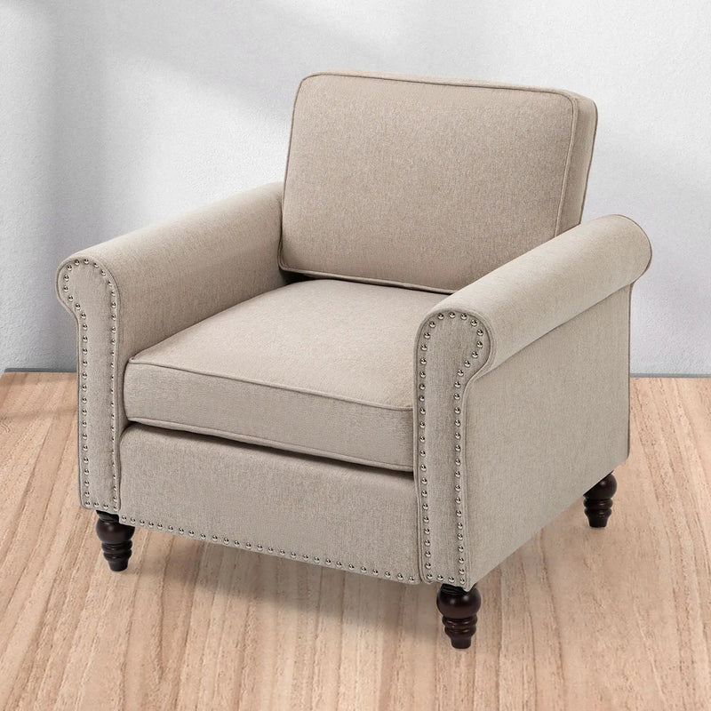 Modern Upholstered Accent Chair Armchair, Fabric Reading Living Room Side Chair, Single Sofa - Light Beige by HouseOfZazla