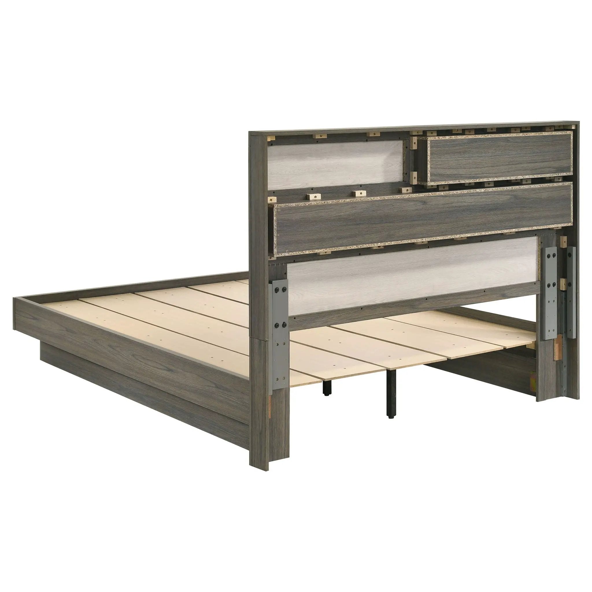 4 Piece Queen Bedroom Set With Built In Storage And Mirror - Oak