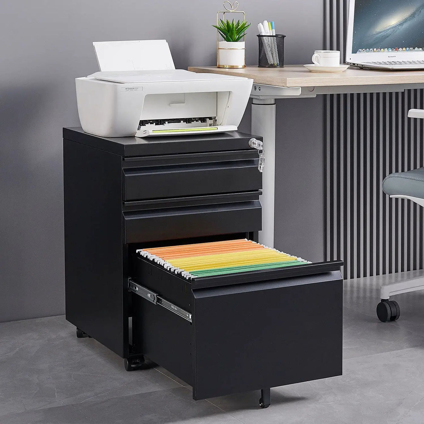 Contemporary 3 Drawer Mobile Filing Cabinet With Lock, Metal Office Storage For Legal / Letter Size by HouseOfZazla