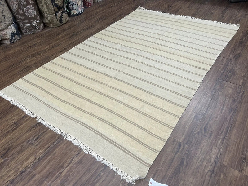 New Turkish Kilim Rug 5x8 Flatweave Carpet, Bohemian Rug, Contemporary Rug, Hand Woven, Wool Area Rug, Gray and Taupe, Striped Pattern by Jewel Rugs