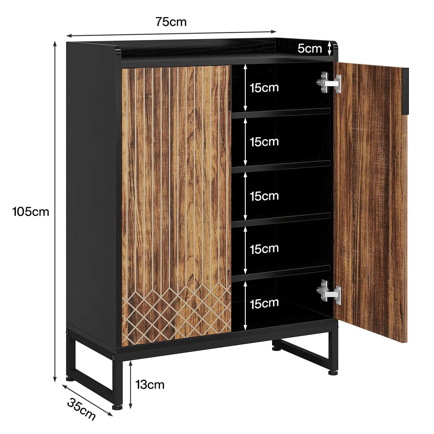 5 Tier Shoe Cabinet With Doors, Compact Entryway Storage Organizer by HouseOfZazla
