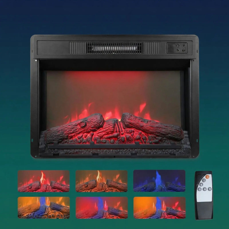 Electric Fireplace Insert Heater With Multicolor Flames, Remote Control - Black by HouseOfZazla