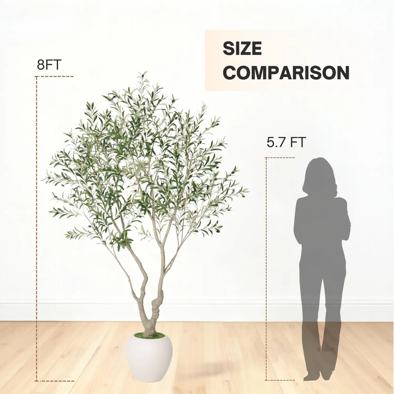 8FT Artificial Olive Tree with Decorative White Planter by HouseOfZazla