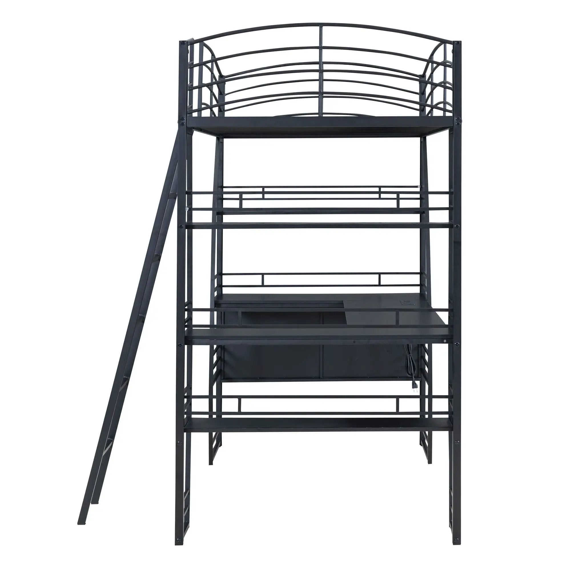 Loft Bed With 4 Layers Of Shelves And L-Shaped Desk, Stylish Metal Frame Bed With A Set Of Sockets, USB Ports And And Wireless Charging by HouseOfZazla