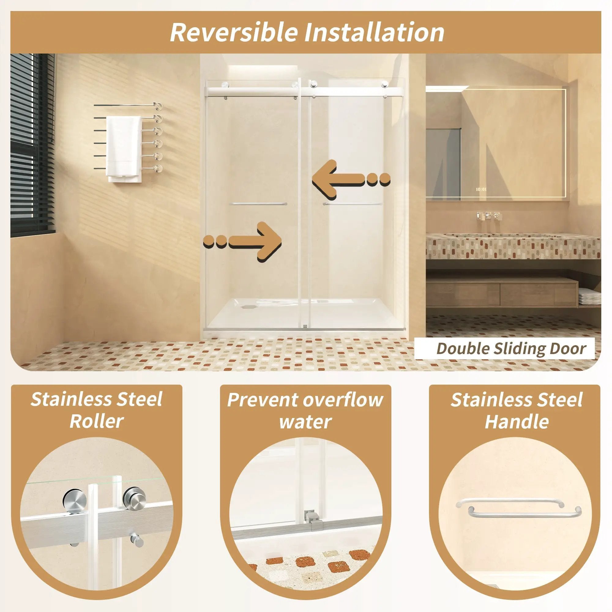 Frameless Sliding Glass Shower Doors 56-60" Width x 76" Height by HouseOfZazla