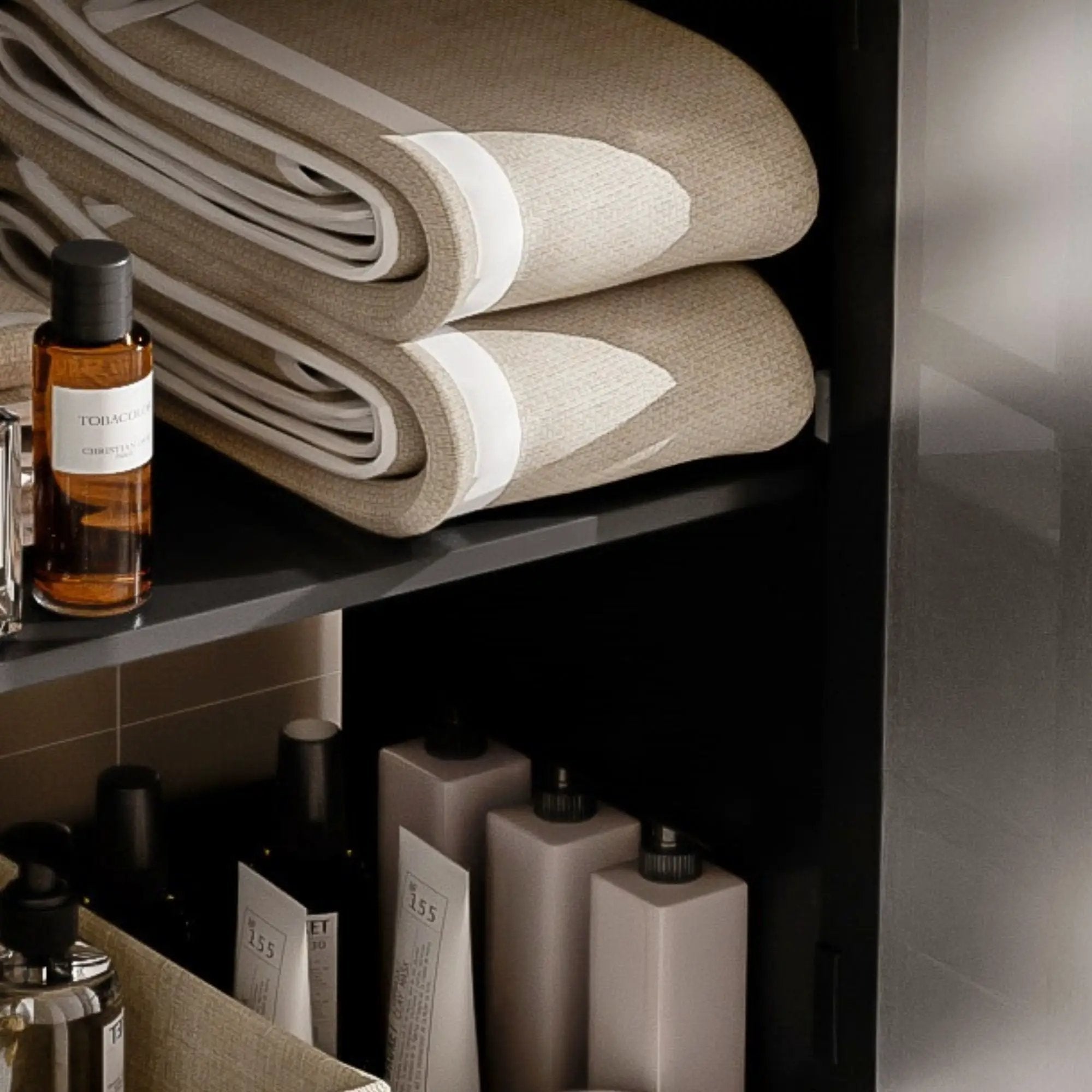 Modern Bathroom Vanity With Ceramic Sink, Tempered Blurred Glass Doors