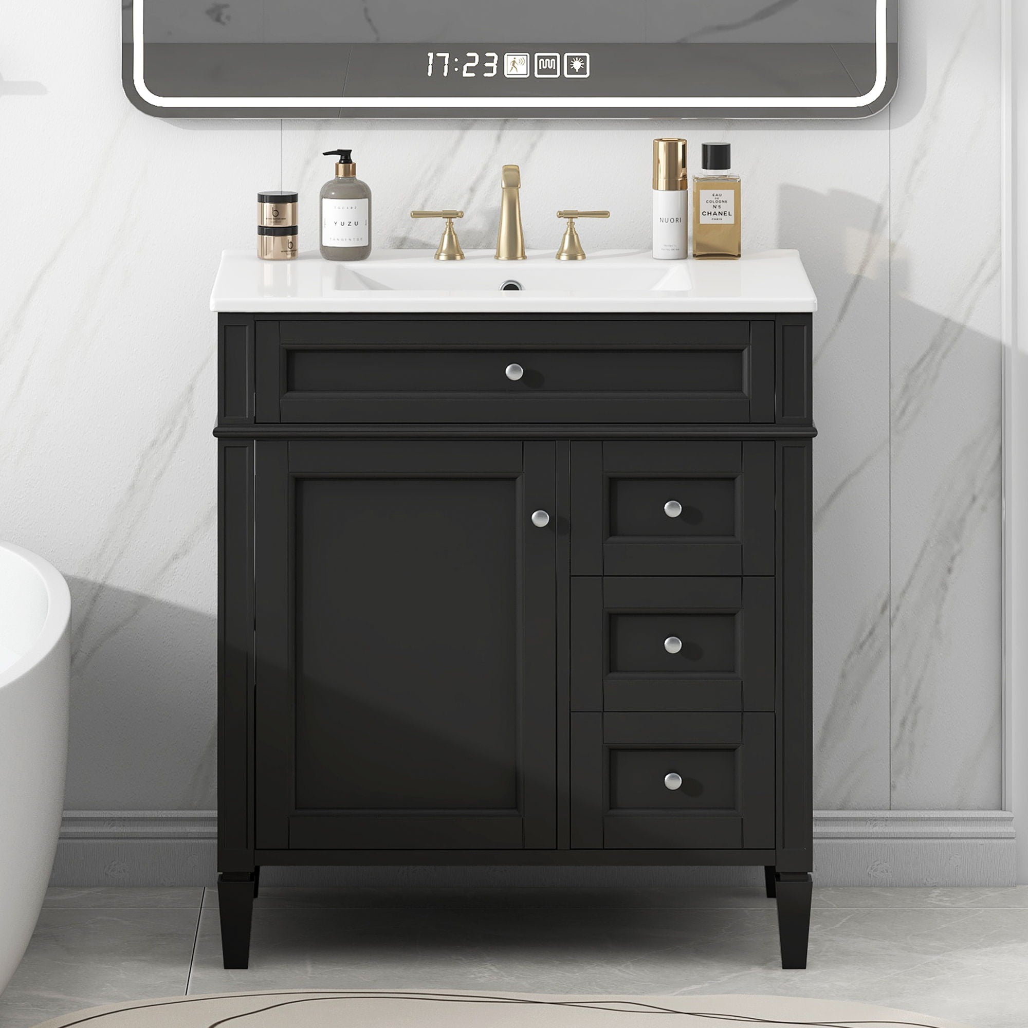 Bathroom Vanity With Top Sink, 2 Drawers & Tip Out Drawer by Unique Piece Furniture