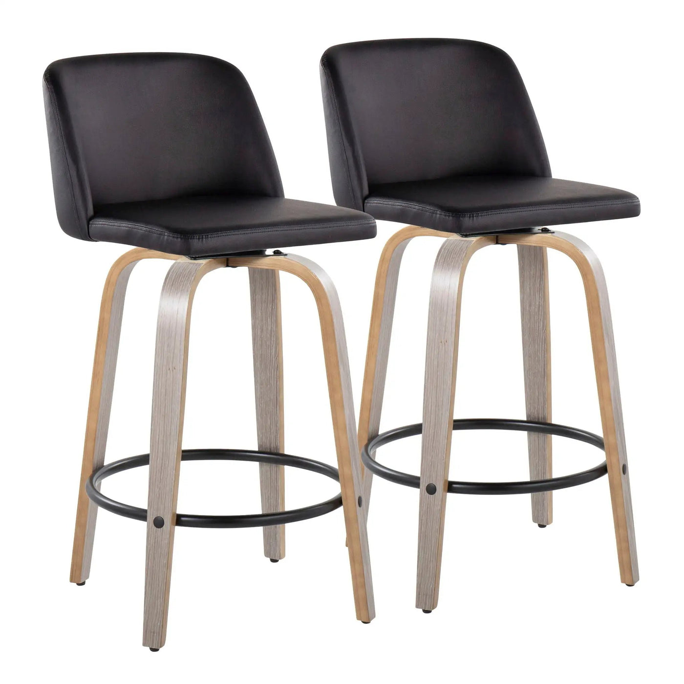 Toriano - Contemporary Fixed Height Counter Stool With Swivel & Round Footrest (Set of 2) by HouseOfZazla
