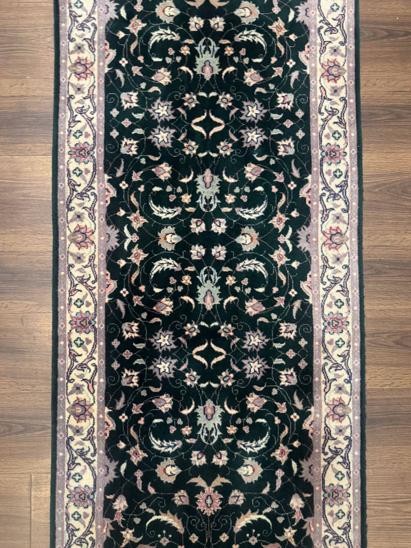 Pak Persian Runner Rug 2.6 x 10, Dark Green and Beige, Floral Allover by Jewel Rugs