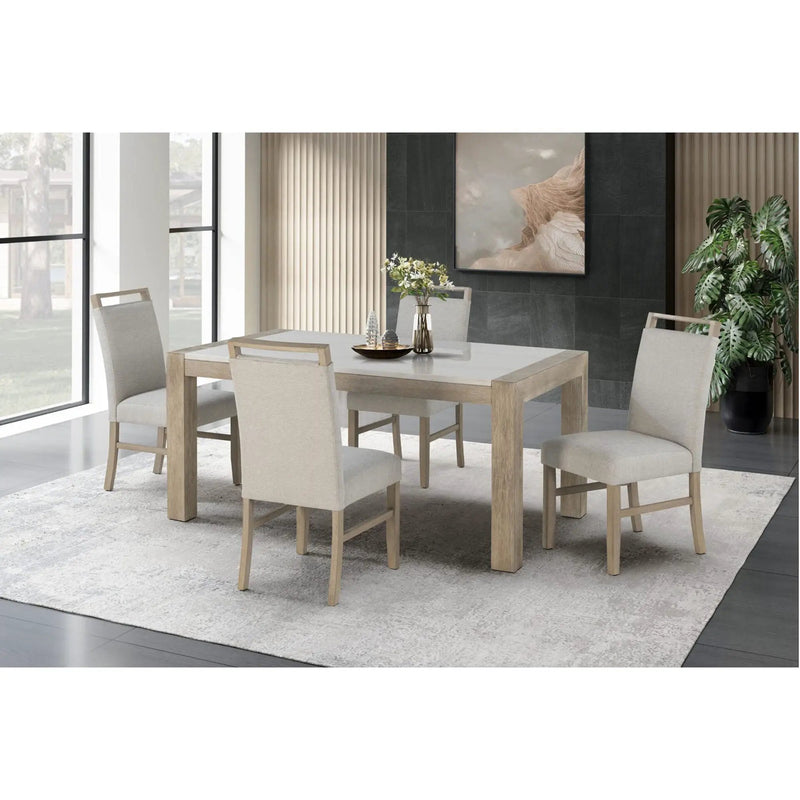 Vanilla - Real Marble Dining Table And Chair Set With Upholstery - Beige / Natural by Unique Piece Furniture