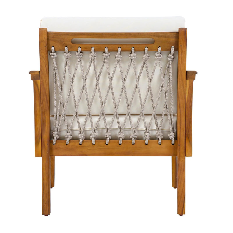 Outdoor Acacia Wood Club Chair with Handwoven Rope, Teak Finish by HouseOfZazla