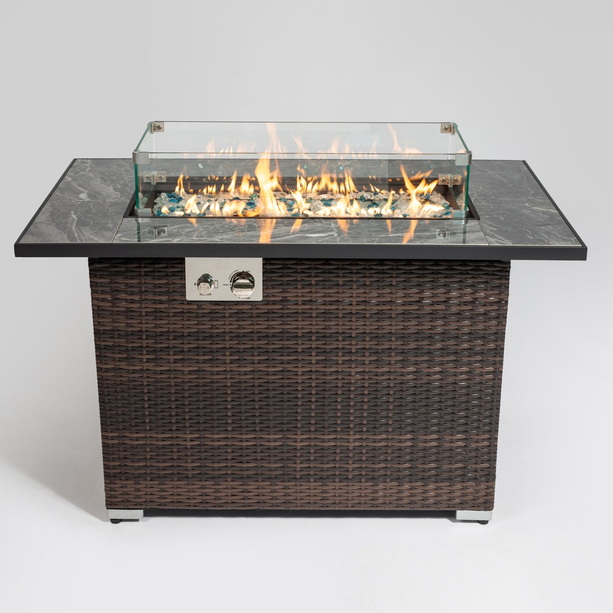 44' Propane Gas Fire Pit Table with Tile Top and Wicker Base by HouseOfZazla