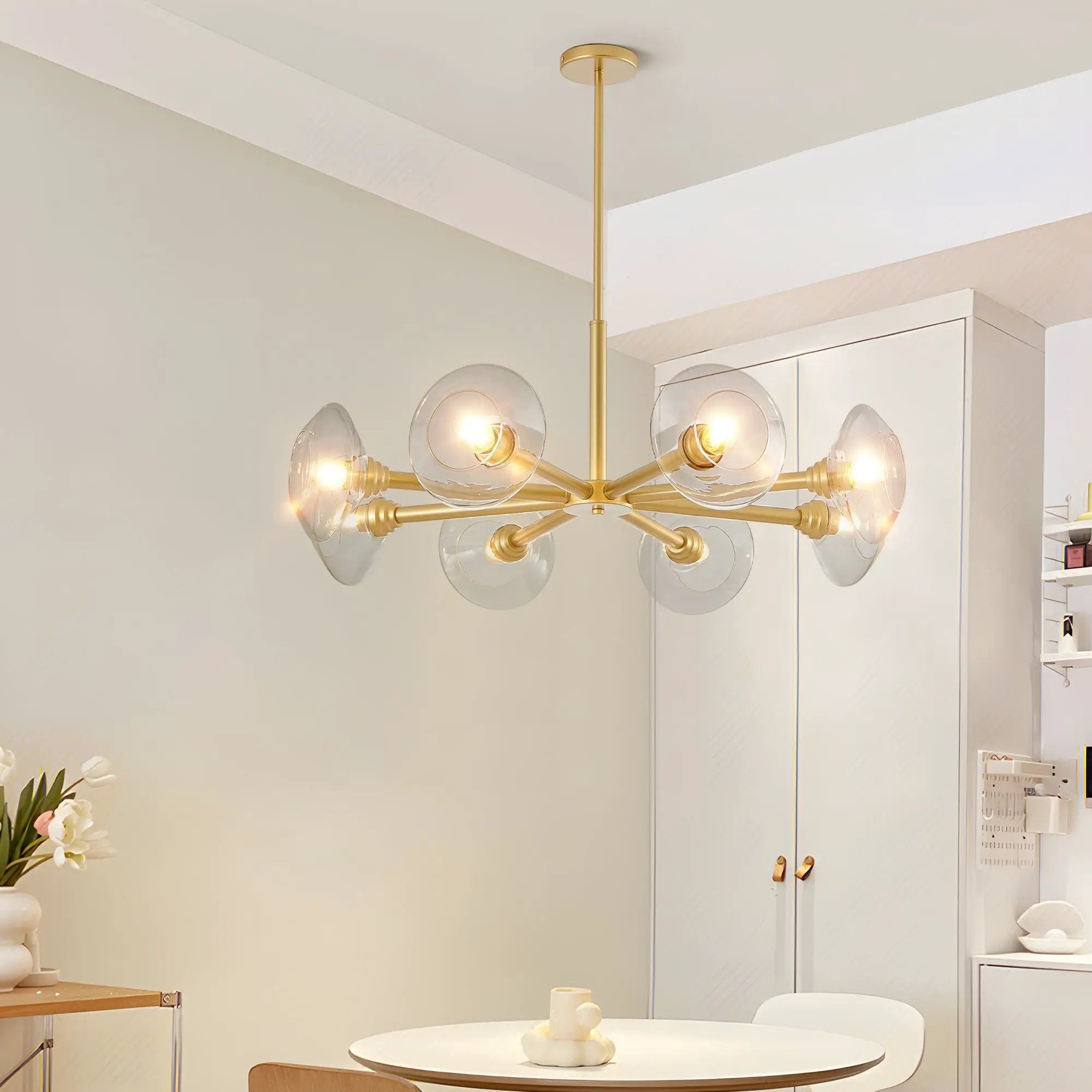 36" Modern Gold 8-Light Sputnik Chandelier with Clear Glass Shades by HouseOfZazla