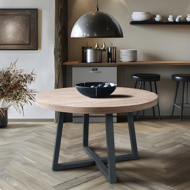Round Dining Table With Wire Brushed Mindi Top And Mahogany Base - Wheat by Unique Piece Furniture