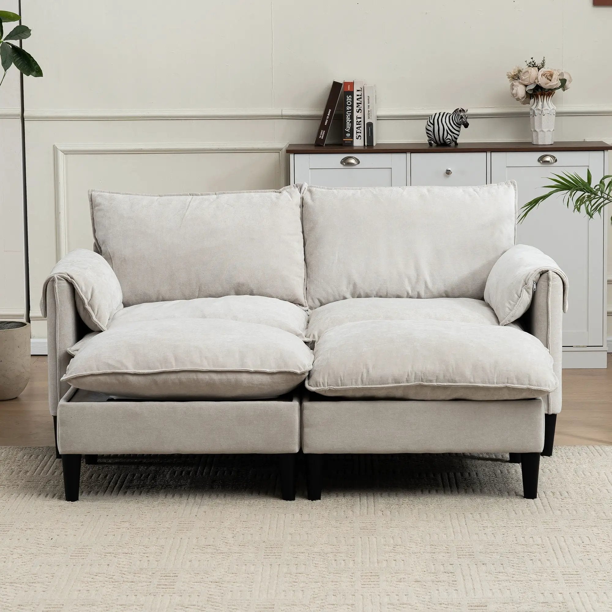 Convertible Combination Sofa With Footstools With Storage by HouseOfZazla