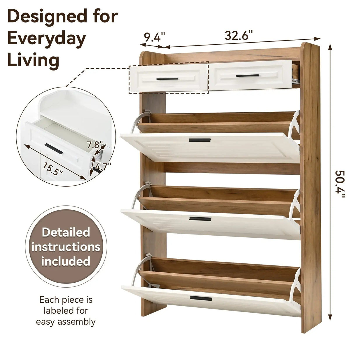 Shoe Cabinet with 3 Hidden Flip Drawers & 2 Storage Drawers by HouseOfZazla