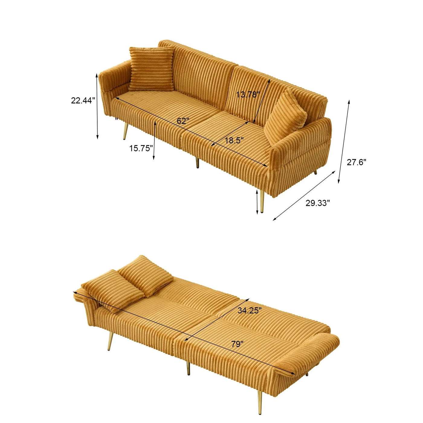Luxury Foldable Double Sofa Bed With Folding Armrests by Unique Piece Furniture