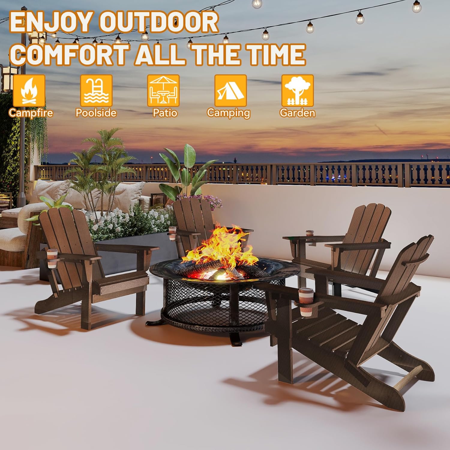 Adirondack Chair, Folding HDPE Outdoor Seating with Cup Holder by HouseOfZazla