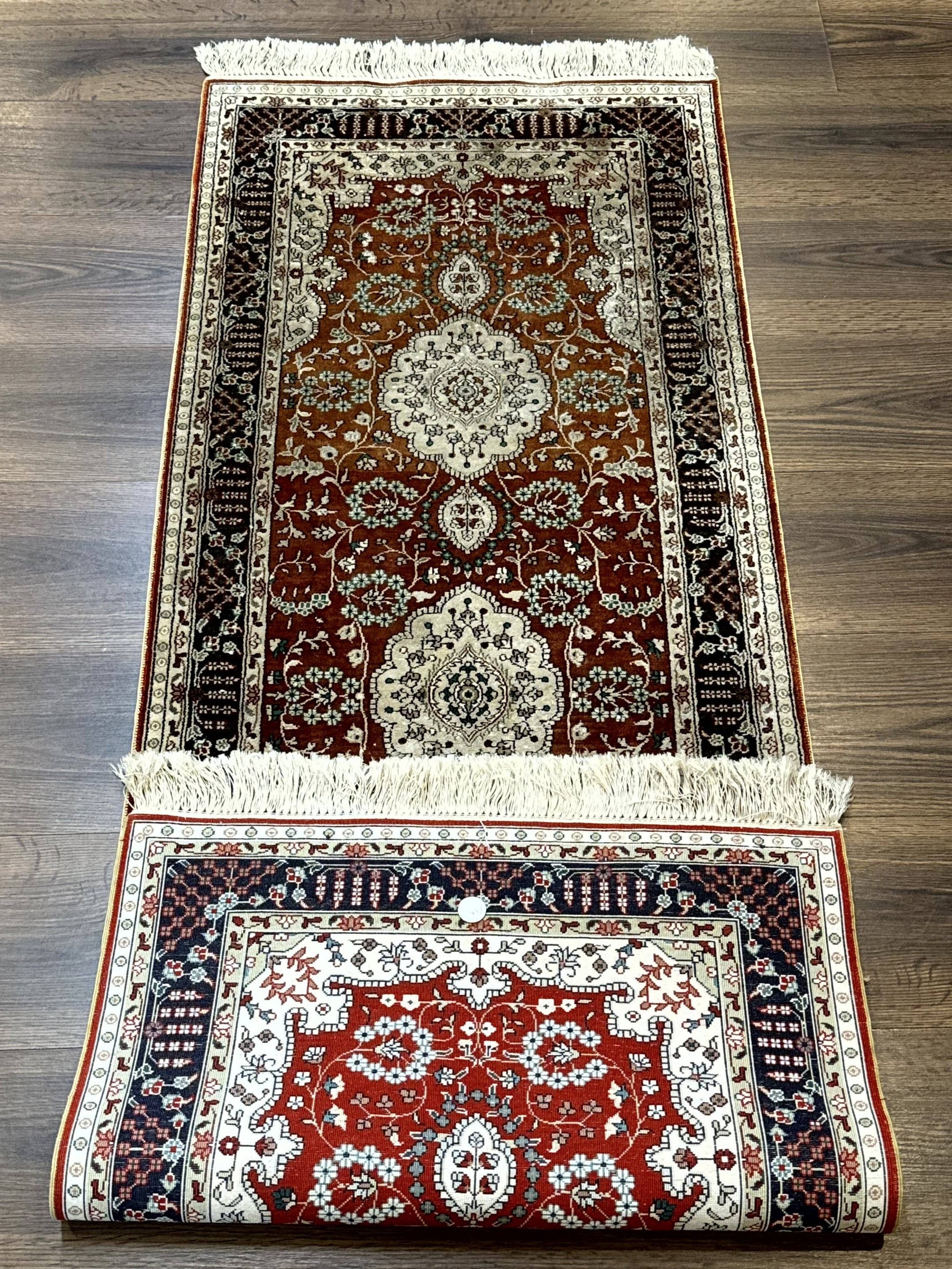 Turkish Silk Narrow Runner Rug 2 x 5.8, Very Fine 340 KPSI, Floral Medallions, Red by Jewel Rugs