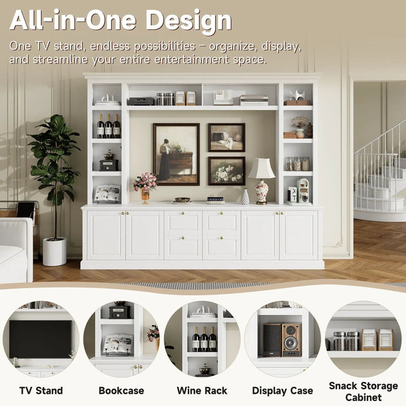 TV Stand With Bookcase, Storage Cabinet With 3 Adjustable Shelves, Living Room Entertainment Center - White by HouseOfZazla