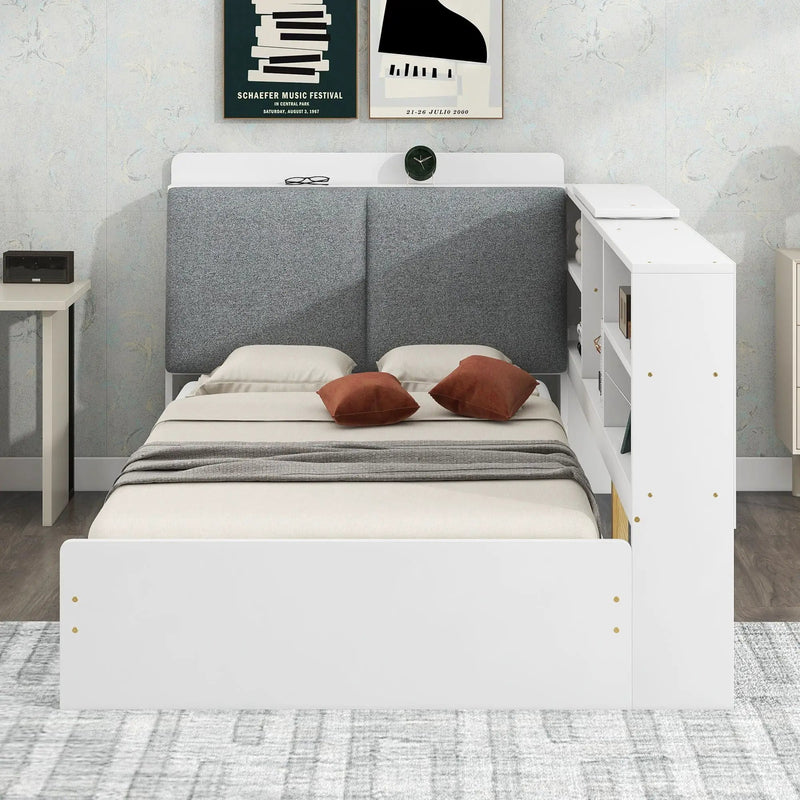 Platform Bed With Storage Headboard, Shelves And 2 Drawers by Unique Piece Furniture