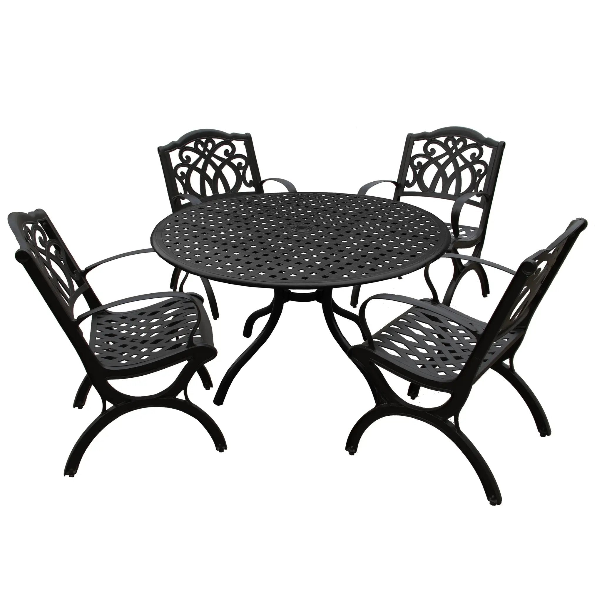 Outdoor Aluminum 5pc Round Black Patio Dining Set with Four Chairs by Sharicks
