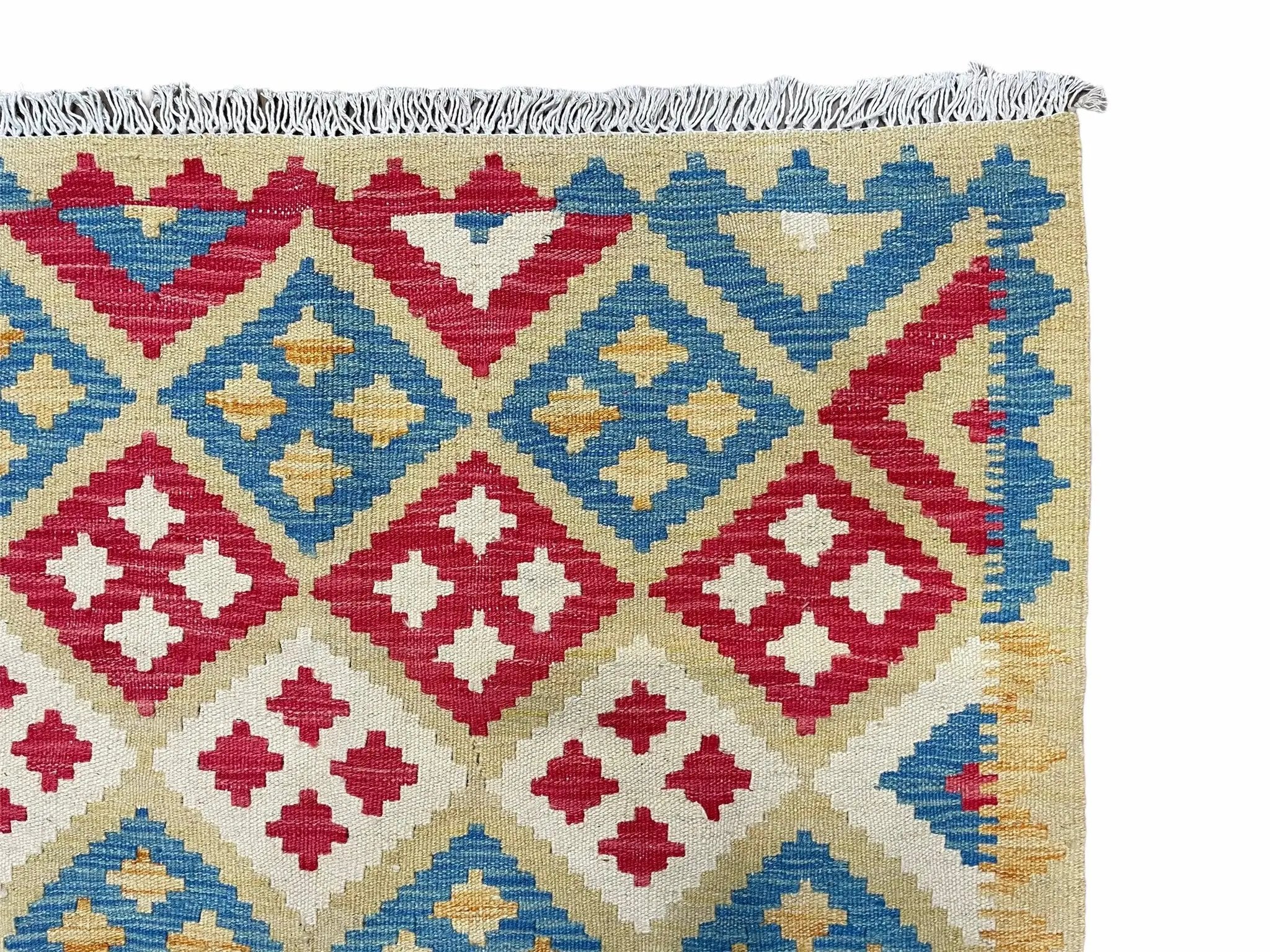 3x5 Kilim Rug Multicolor Tribal Kilim Rug 3 x 5 Tan Light Blue Red Beige New Turkish Anatolian Wool Kilim Flatweave Rug by Jewel Rugs