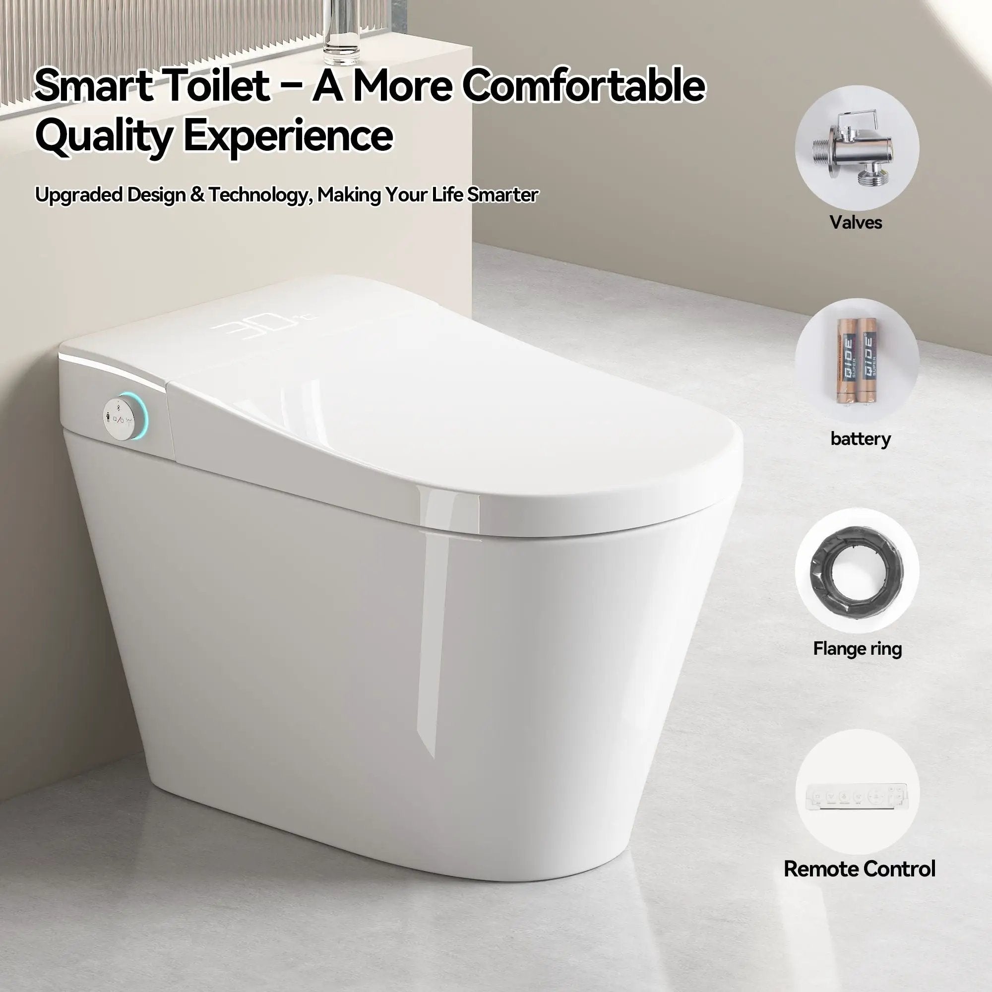 Smart Bidet Toilet With Auto Open / Close Seat, Warm Water Wash, Heated Seat, And Wireless Remote Control by HouseOfZazla