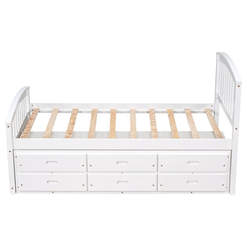 Platform Storage Bed Solid Wood Bed With 6 Drawers