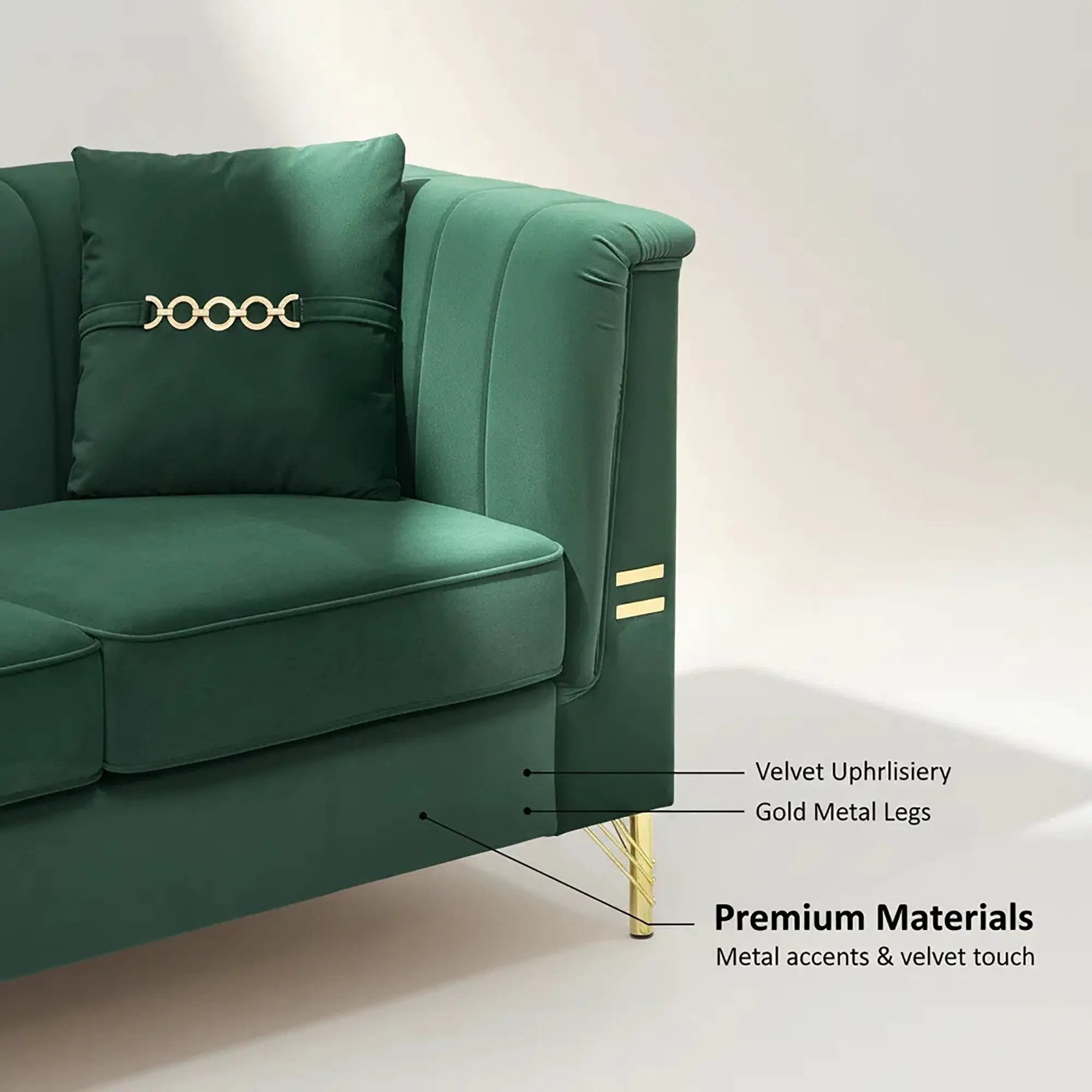 FX-P82-GR3 82.67" Modern Velvet 3-Seater Chesterfield Sofa with 2 Pillows by HouseOfZazla