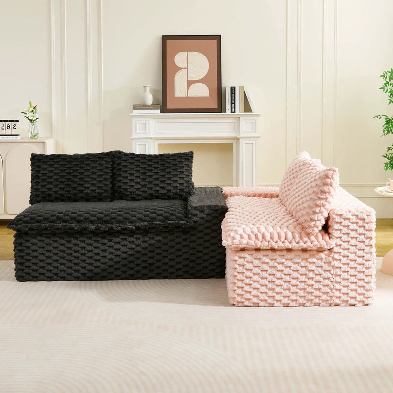 Multifunctional Sofa Pink Black, Fits 4 People by HouseOfZazla