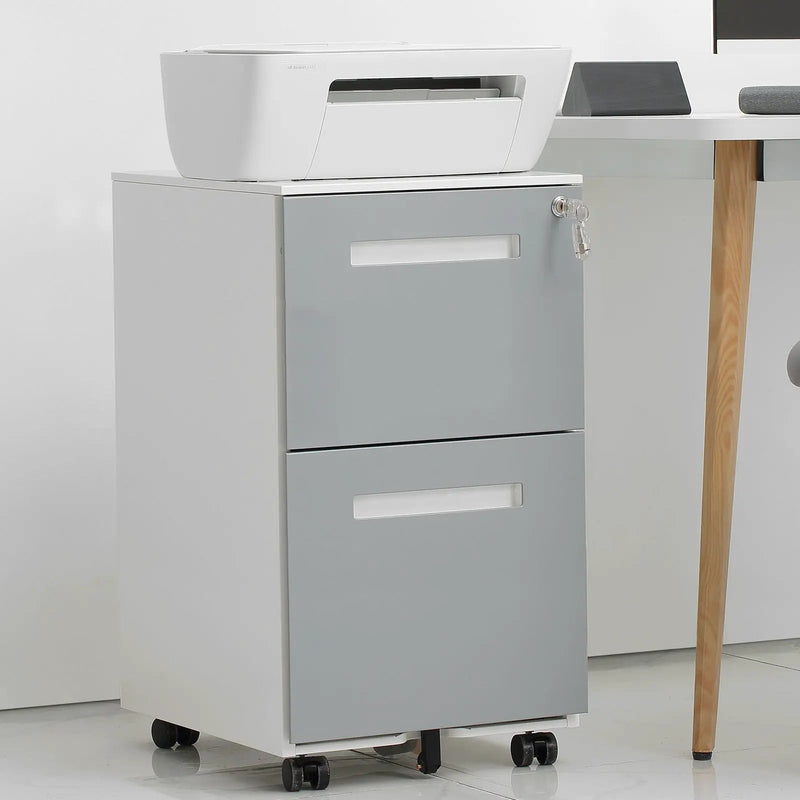3 Drawer Mobile Locking File Cabinet, Rolling Filing Cabinet For Letter / A4 Size With 5 Wheels - Gray by HouseOfZazla