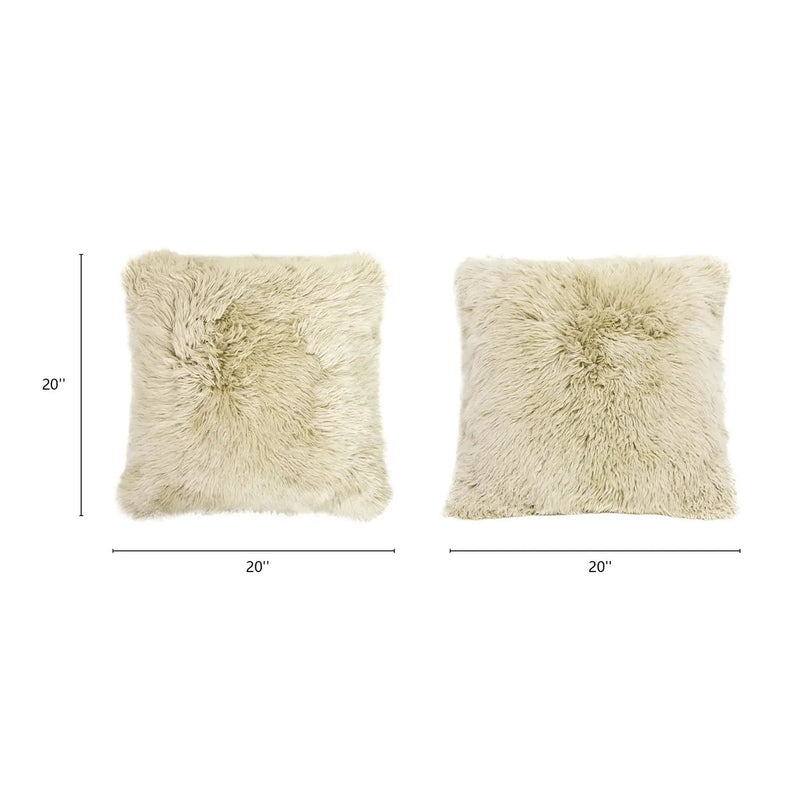 Astrid - Square New Zealand Sheepskin Accent Throw Pillow Cover With Feather Insert - Taupe / Natural by HouseOfZazla