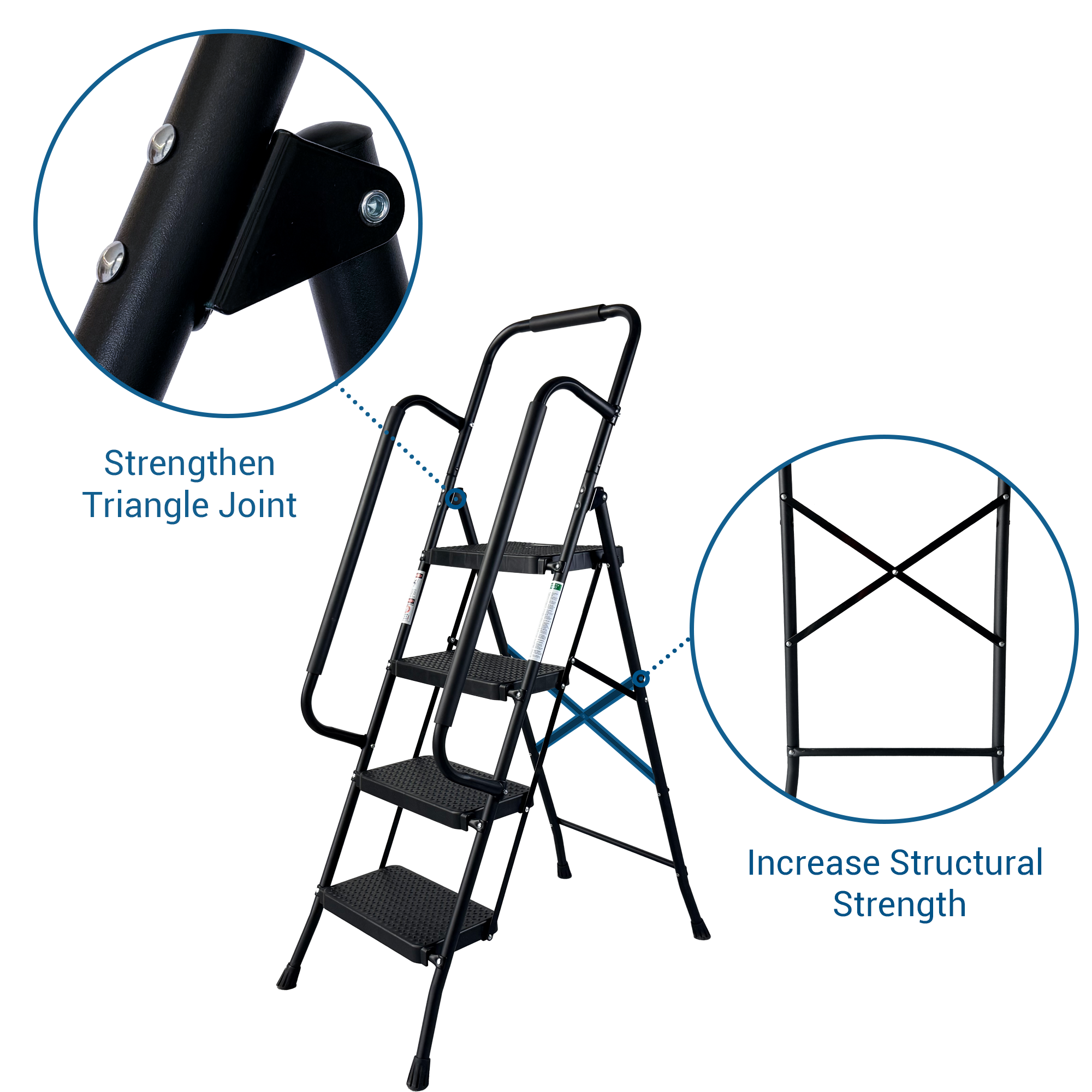 4 Step Folding Steel Ladder with Anti-Slip Pedals and Handrail by HouseOfZazla