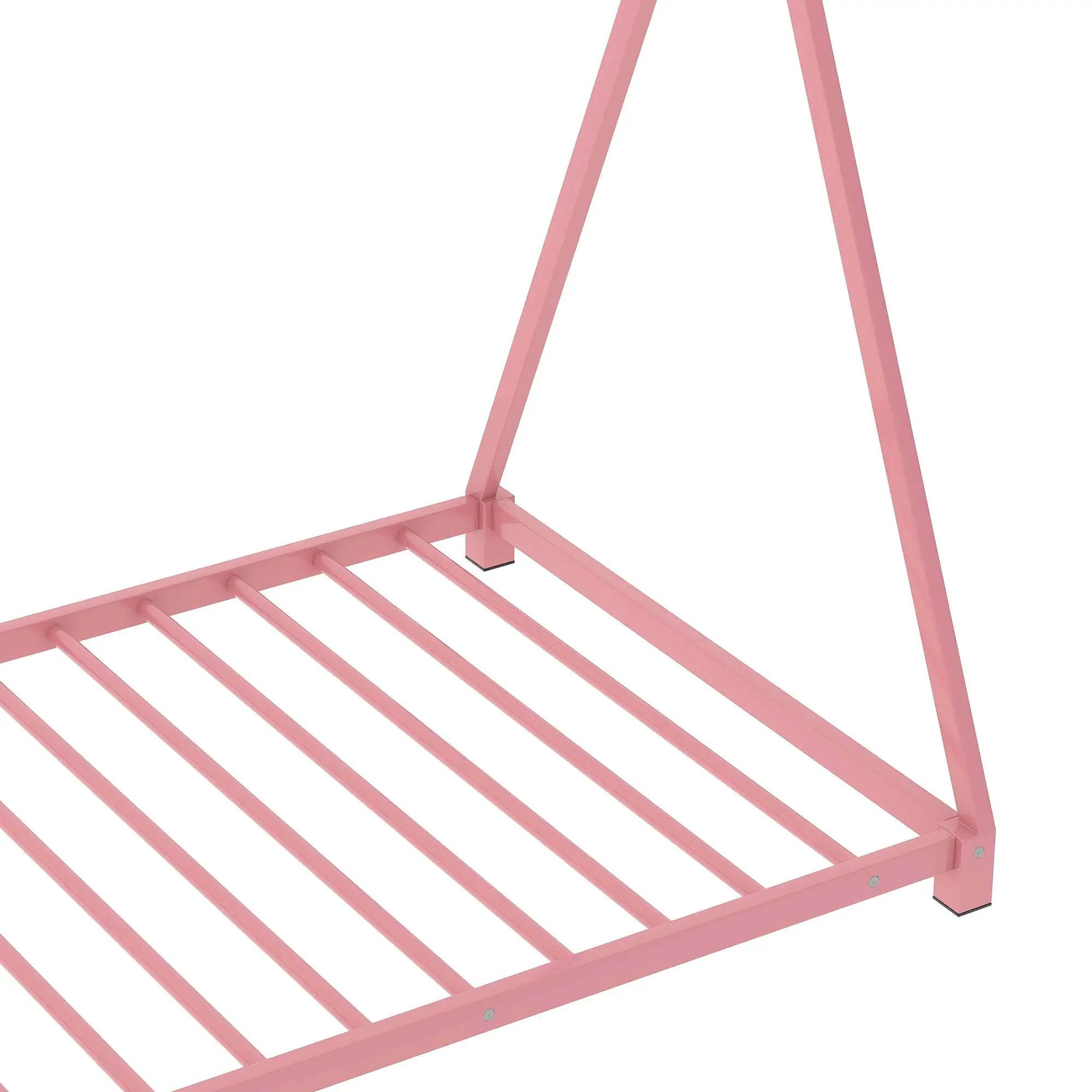 Metal House Platform Bed With Triangle Structure, Low Profile Design