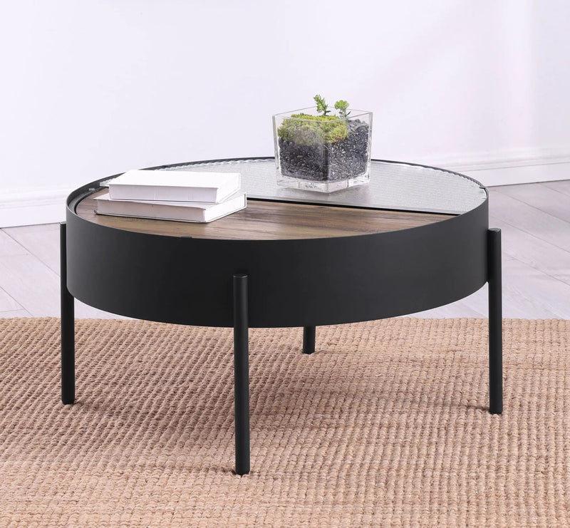 Ozella Round Coffee Table with Hidden Storage Sandy Black by Unique Piece Furniture