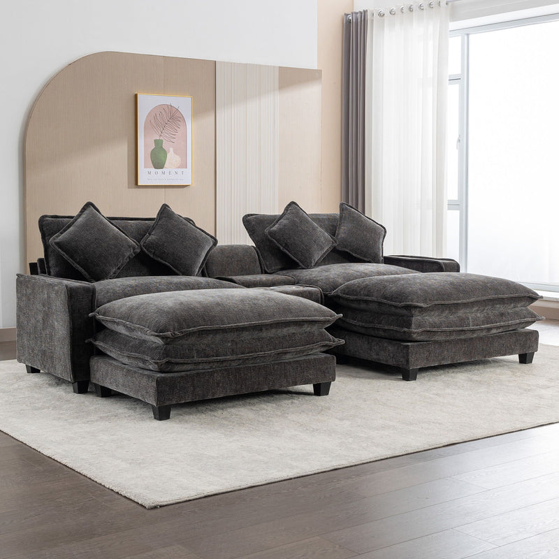 Modern Sectional Sofa With Removable Ottomans, USB Ports by HouseOfZazla